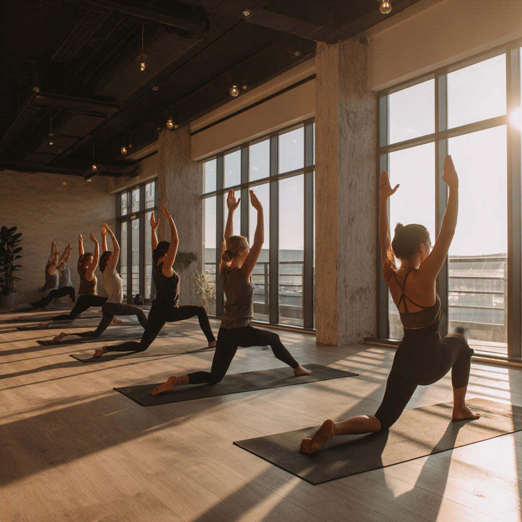 Frau macht Yoga bei Sonnenaufgang